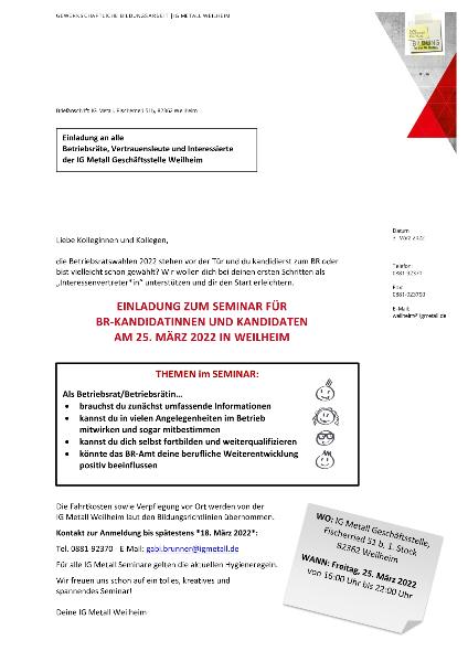 Einladung für die BR-Kandidaten-Schulung
