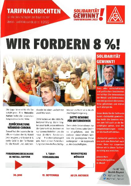 Tarifnachrichten Nummer 1 der IG Metall Bayern zur Tarifrunde 2022 der Metall- und Elektroindustrie