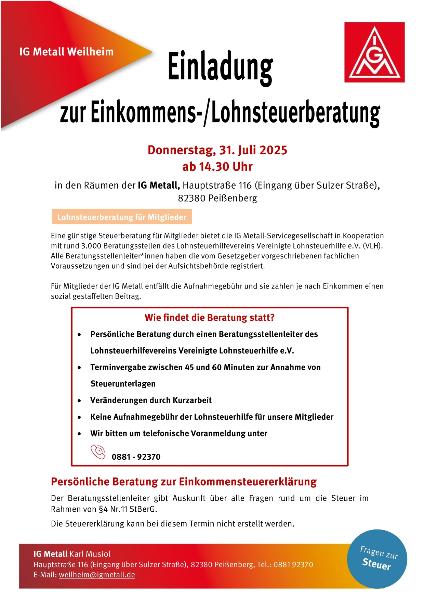 Aushang Lohnsteuerberatung Juli 2025