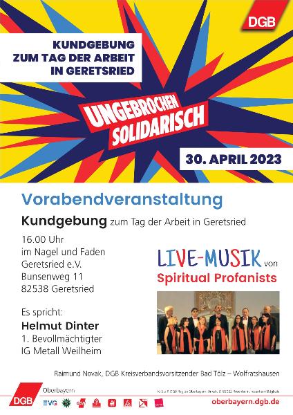 Flyer zur Maifeier Geretsried 2023