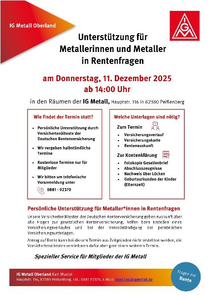 Flyer zur Rentenberatung im Dezember 2025