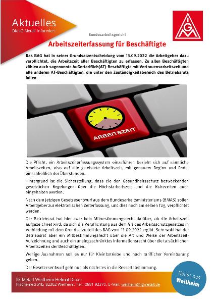 Infozettel Arbeitszeiterfassung