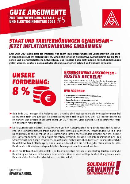 Gute Argumente Nummer 5 zur Tarifrunde 2022 der Metall- und Elektroindustrie