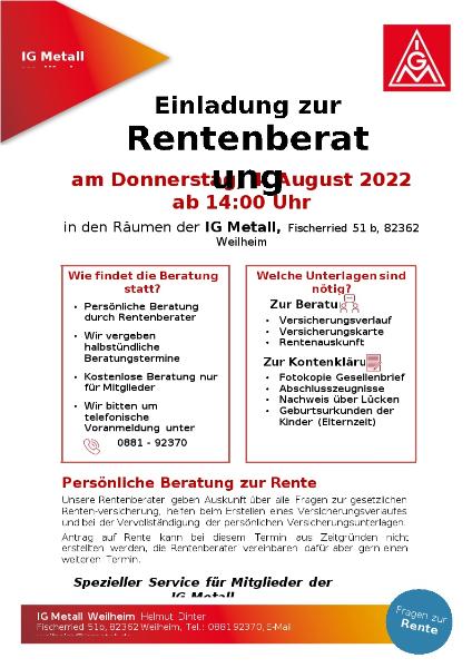 Aushang Rentenberatung August 2022