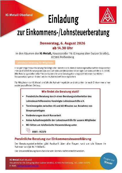 Lohnsteuerberatung am 06. August 2026