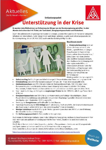 Infozettel Entlastungspaket der Bundesregierung