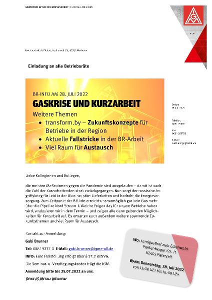 BR-Info im Juli 2022 zum Thema Gaskrise und Kurzarbeit